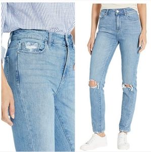 PAIGE Hoxton Slim Twisted Side Seam Jeans in Camina Destructed Wash